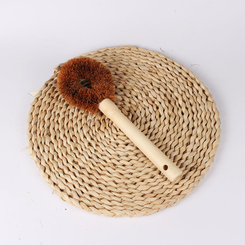 Natural Coconut Brown Pot Brush Wooden Handle