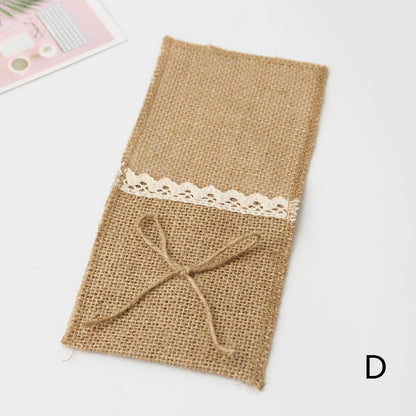 Linen Cutlery Bag Western Christmas Decorative Cutlery Bag Lace Jute Knife And Fork Bag