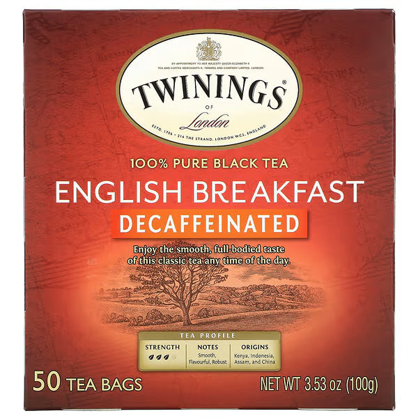 Twinings, English Breakfast, Black Tea, Decaffeinated, 50 Tea Bags, 3.53 oz (100 g)