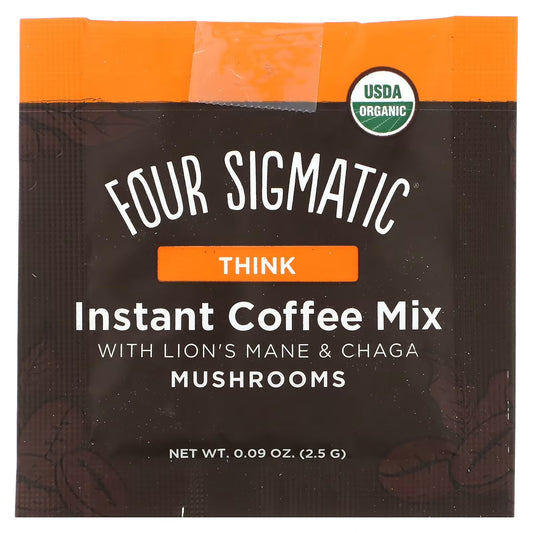 Four Sigmatic, Think, Instant Coffee Mix with Lion's Mane & Chaga Mushrooms, 10 Packets, 0.09 oz (2.5 g) Each